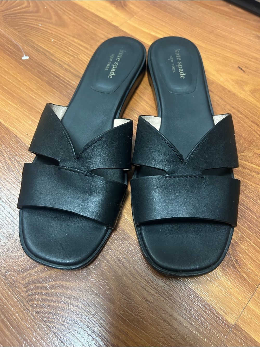 kate spade Black Leather Crossover Slide Sandals